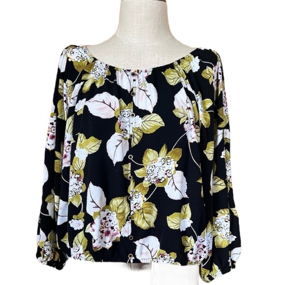 a.n.a Black Floral Crop Blouse Off Shoulder Festival Trendy Sexy Casual Chic - Picture 2 of 10